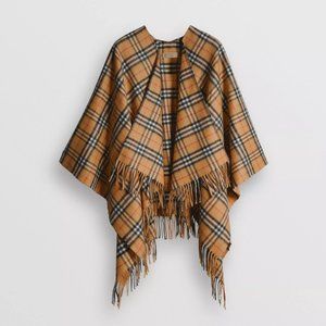 NWOT Burberry Vintage Check Cashmere Wool Poncho